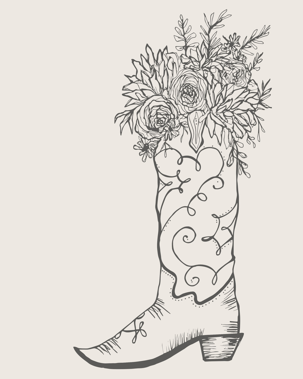 Line Art Boot Floral Paper Print