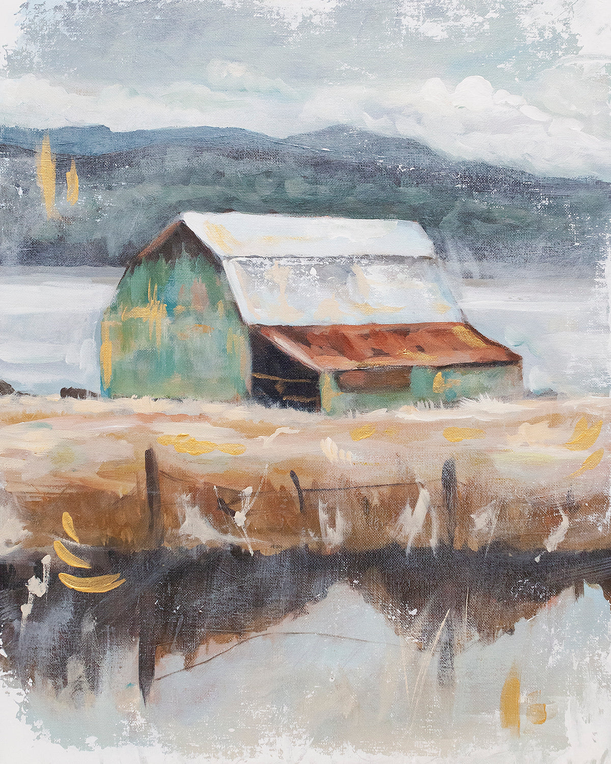 Misty Farm Paper Print