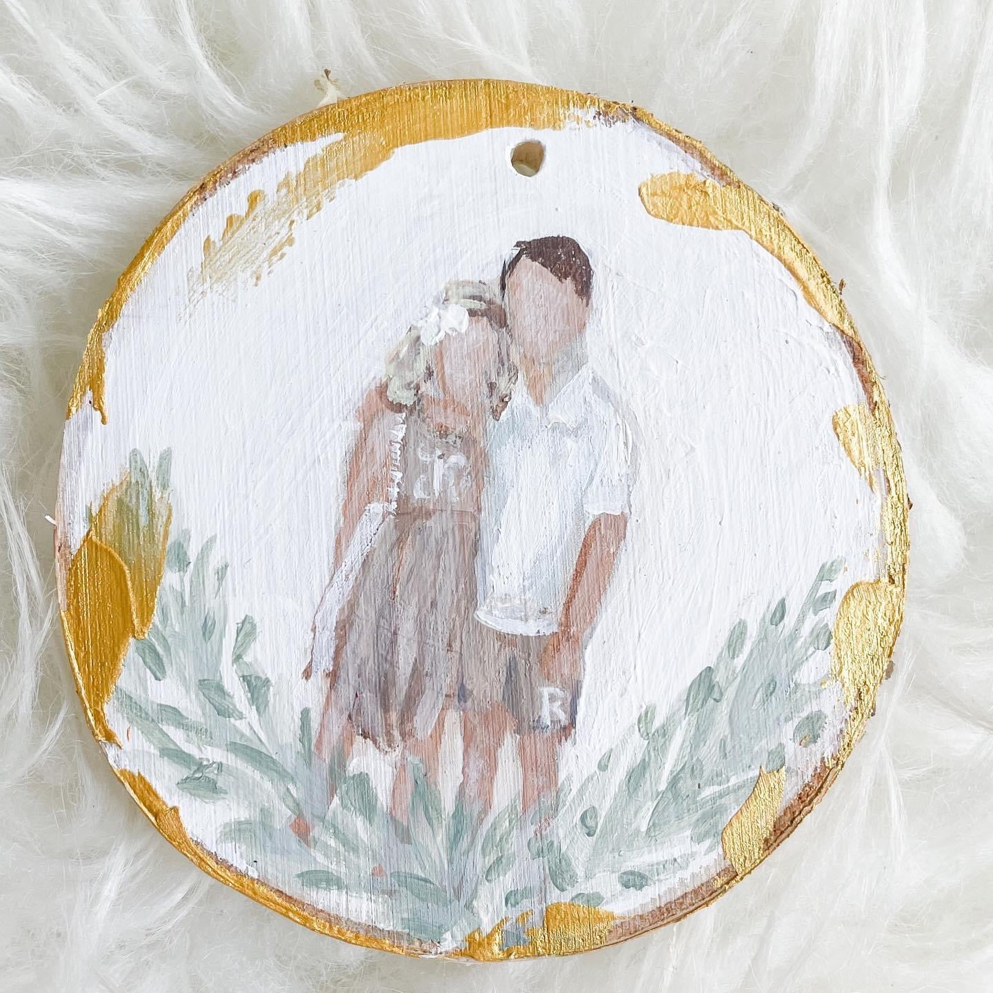 Handpainted Faceless Family Ornament Wood Slice