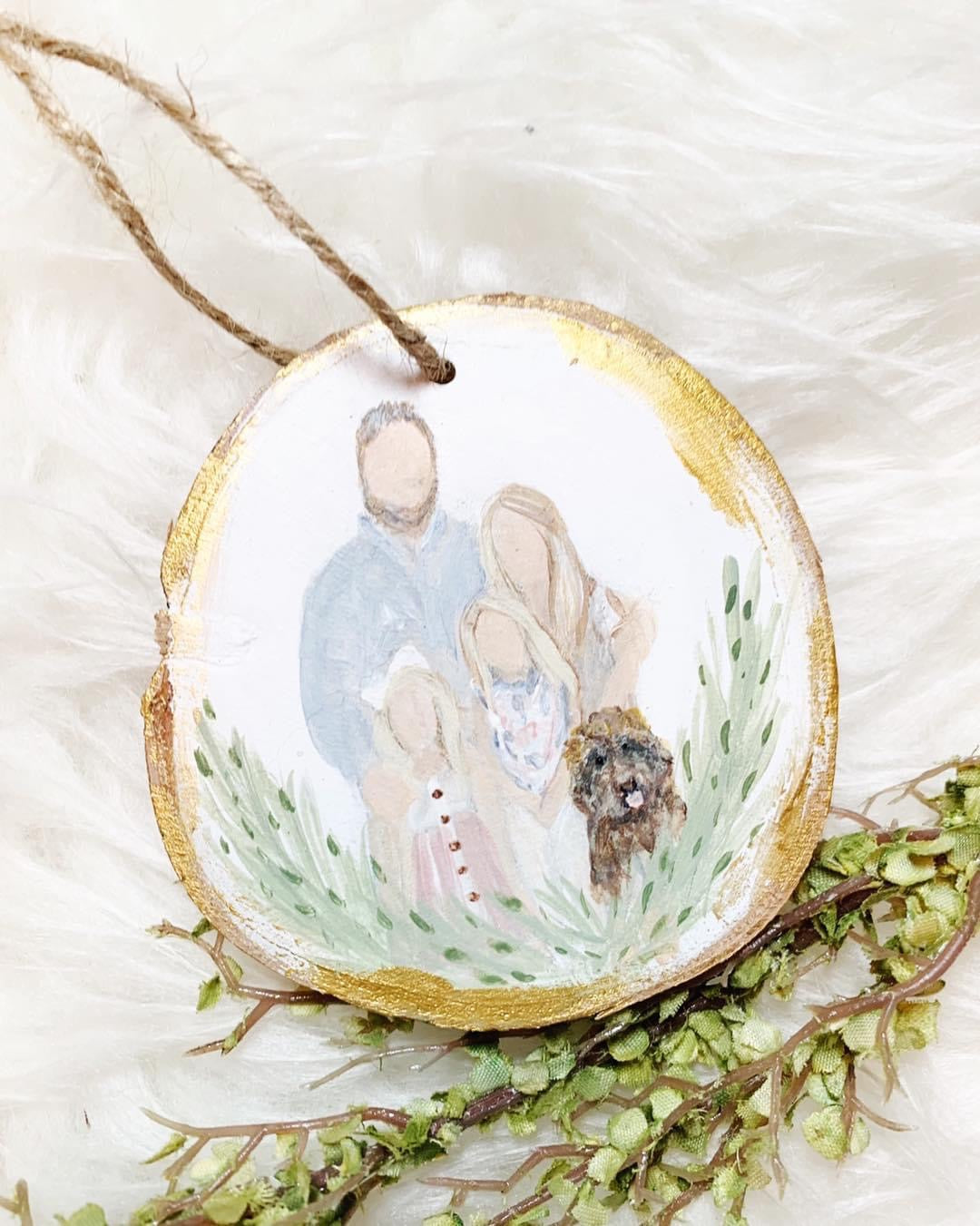 Handpainted Faceless Family Ornament Wood Slice