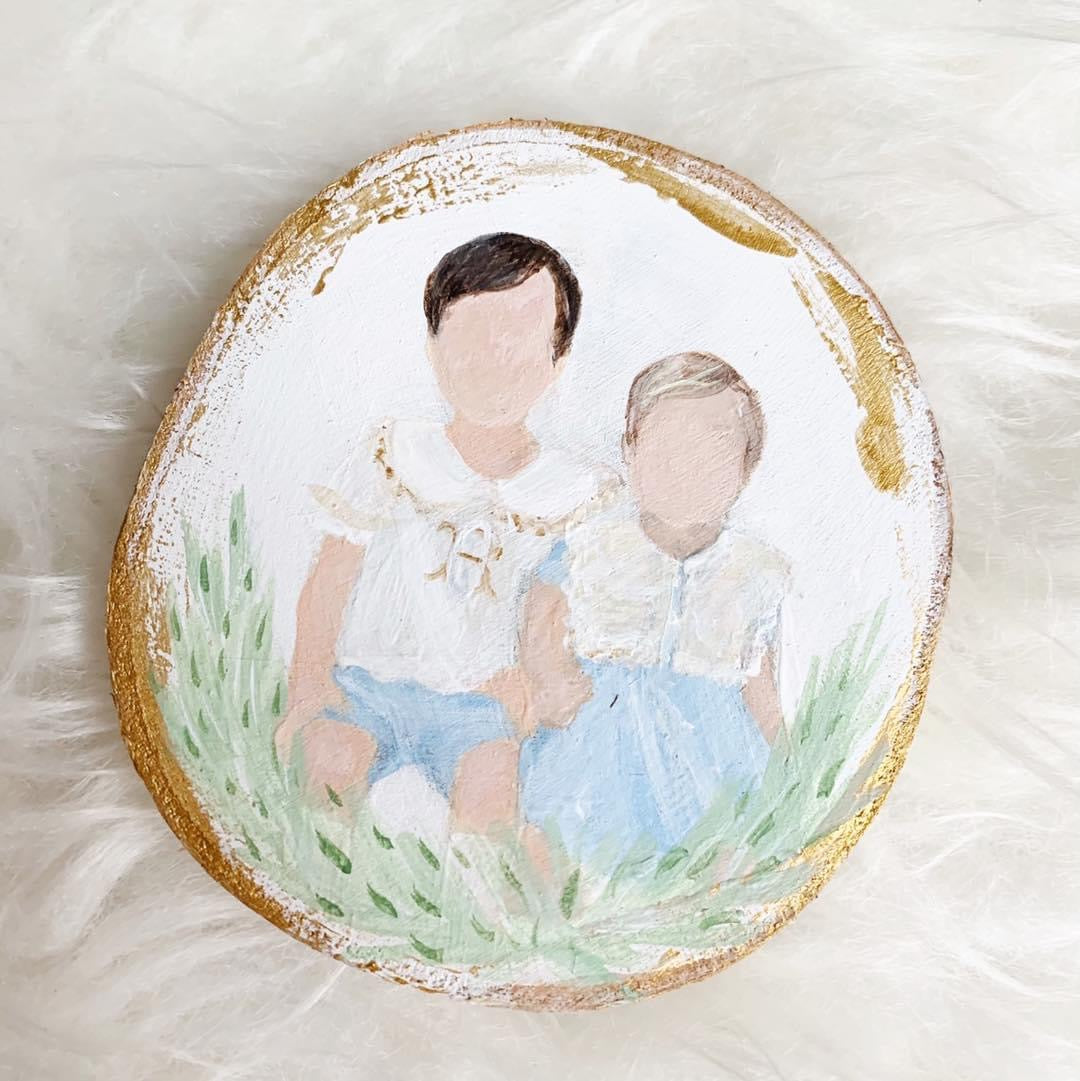 Handpainted Faceless Family Ornament Wood Slice
