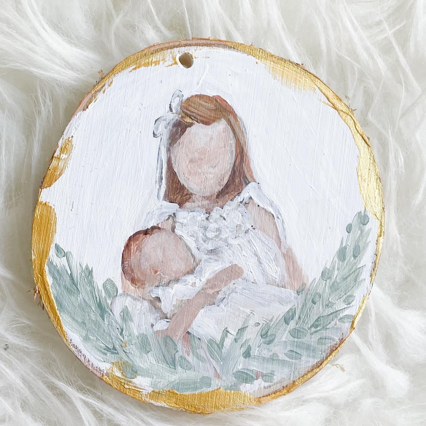 Handpainted Faceless Family Ornament Wood Slice