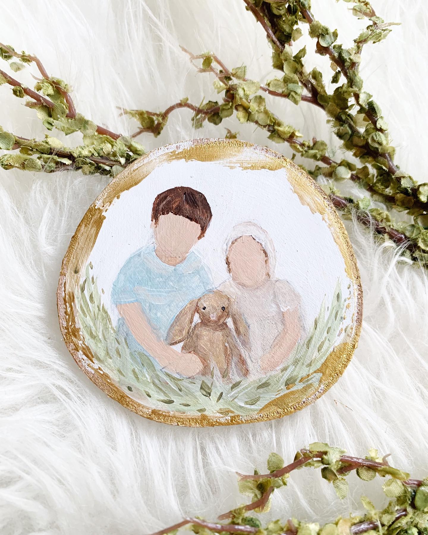 Handpainted Faceless Family Ornament Wood Slice