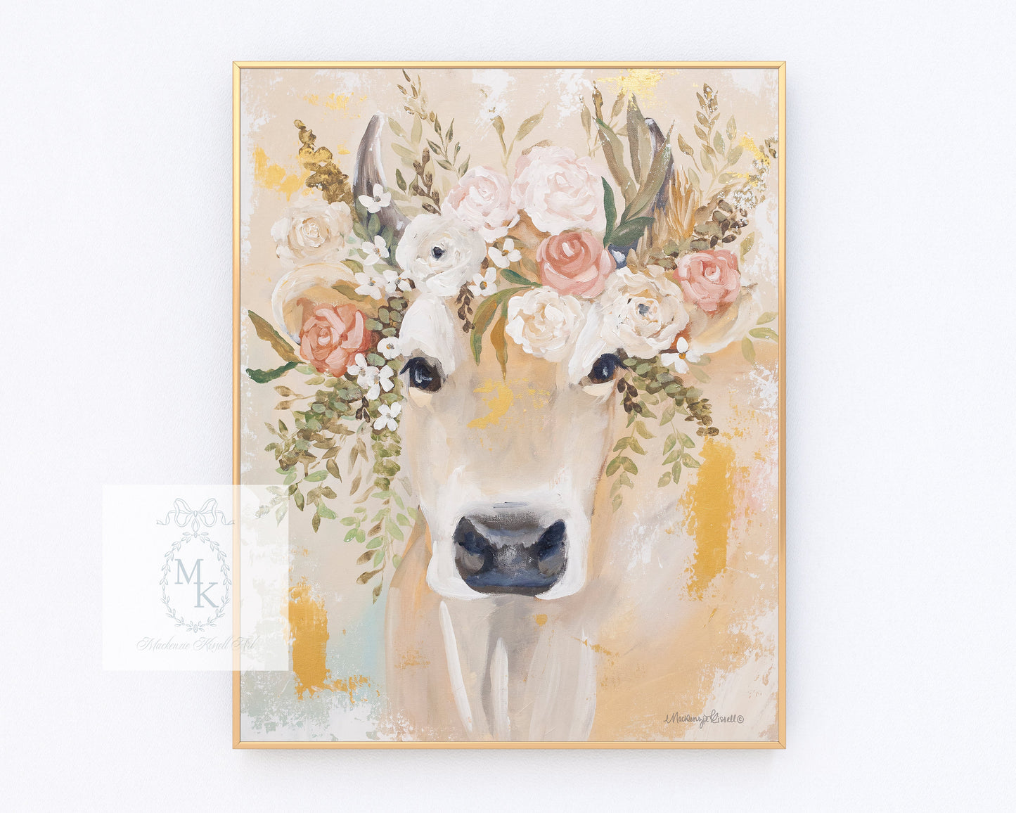 Luella' Floral Cow Paper Print
