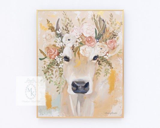 Luella' Floral Cow Paper Print