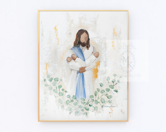 Held' Jesus and Three Babies - Triplets Paper Print