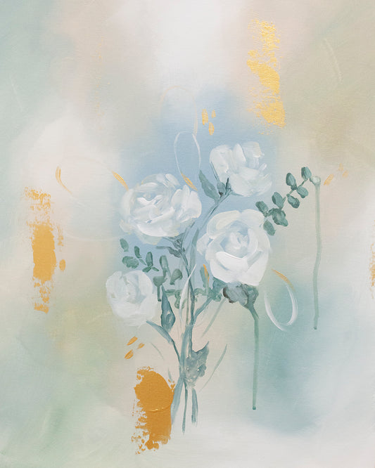 Blue Abstract Floral Paper Print