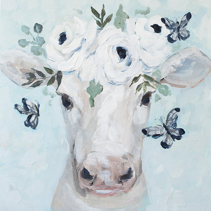 Calf with Butterflies Paper Print