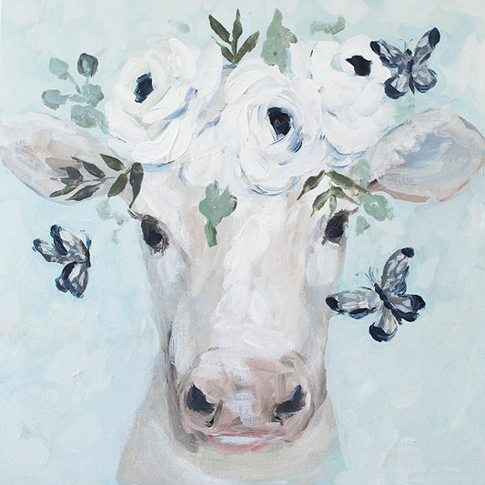 Calf with Butterflies Paper Print