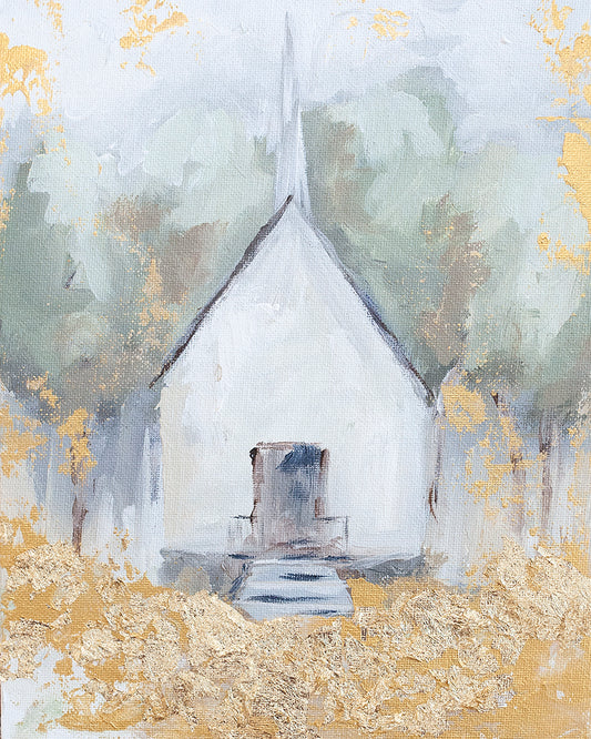 Church with Gold Leaf Texture Paper Print