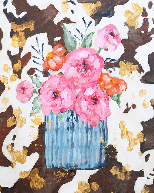 Cow Print Floral 1 Paper Print