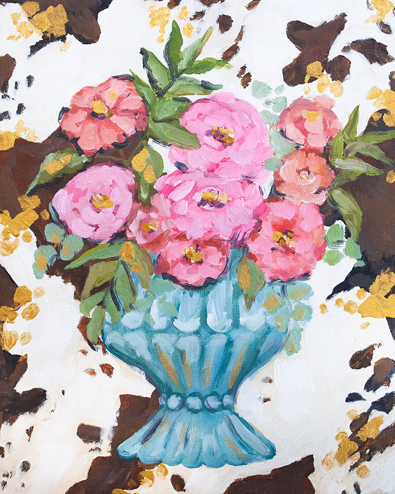 Cow Print Floral 2 Paper Print