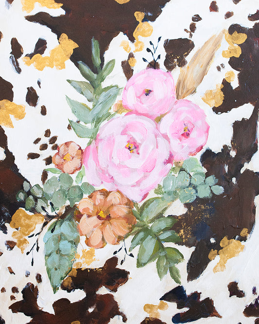 Cow Print Floral 3 Paper Print