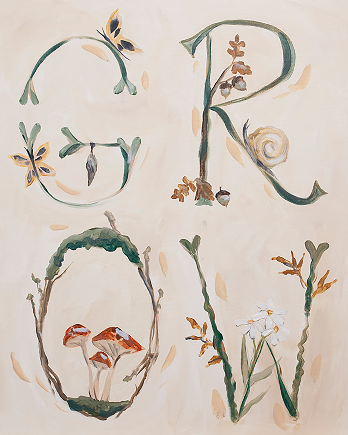 Grow Mushroom Woodland Floral Paper Print
