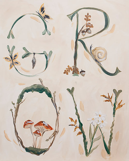 Grow Mushroom Woodland Floral Paper Print