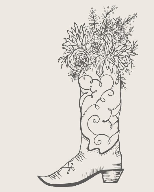 Line Art Boot Floral Paper Print