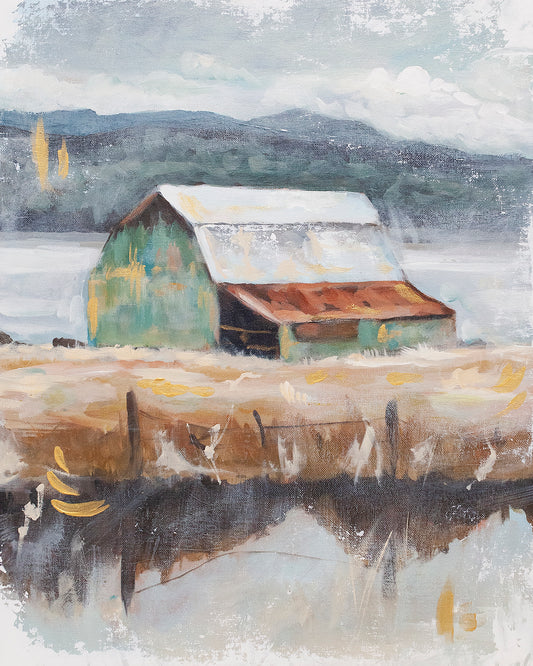 Misty Farm Paper Print