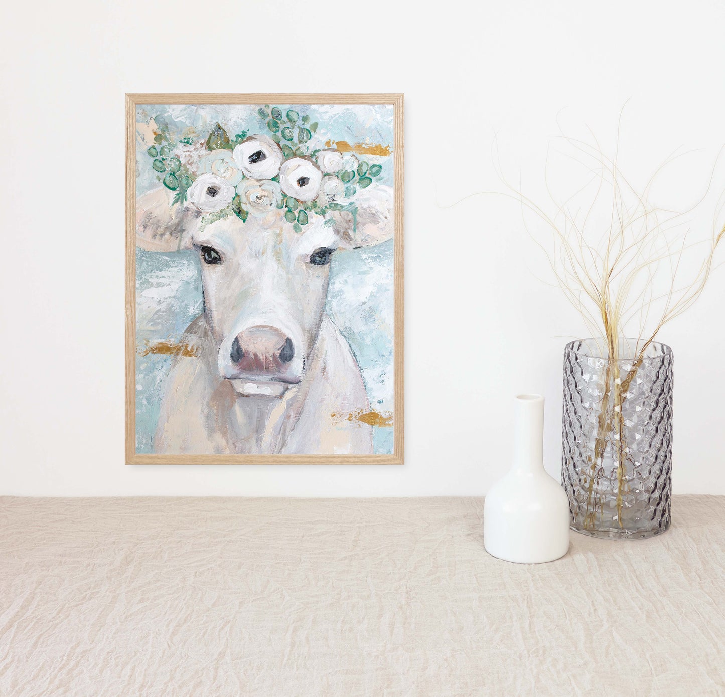 'Annabelle' Floral Cow Paper Print