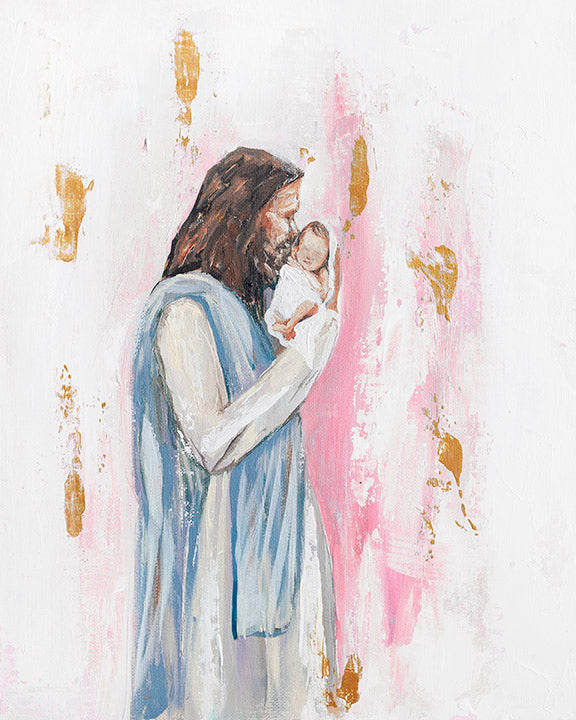 Pink 'I Knew You' Jesus and Baby Paper Print