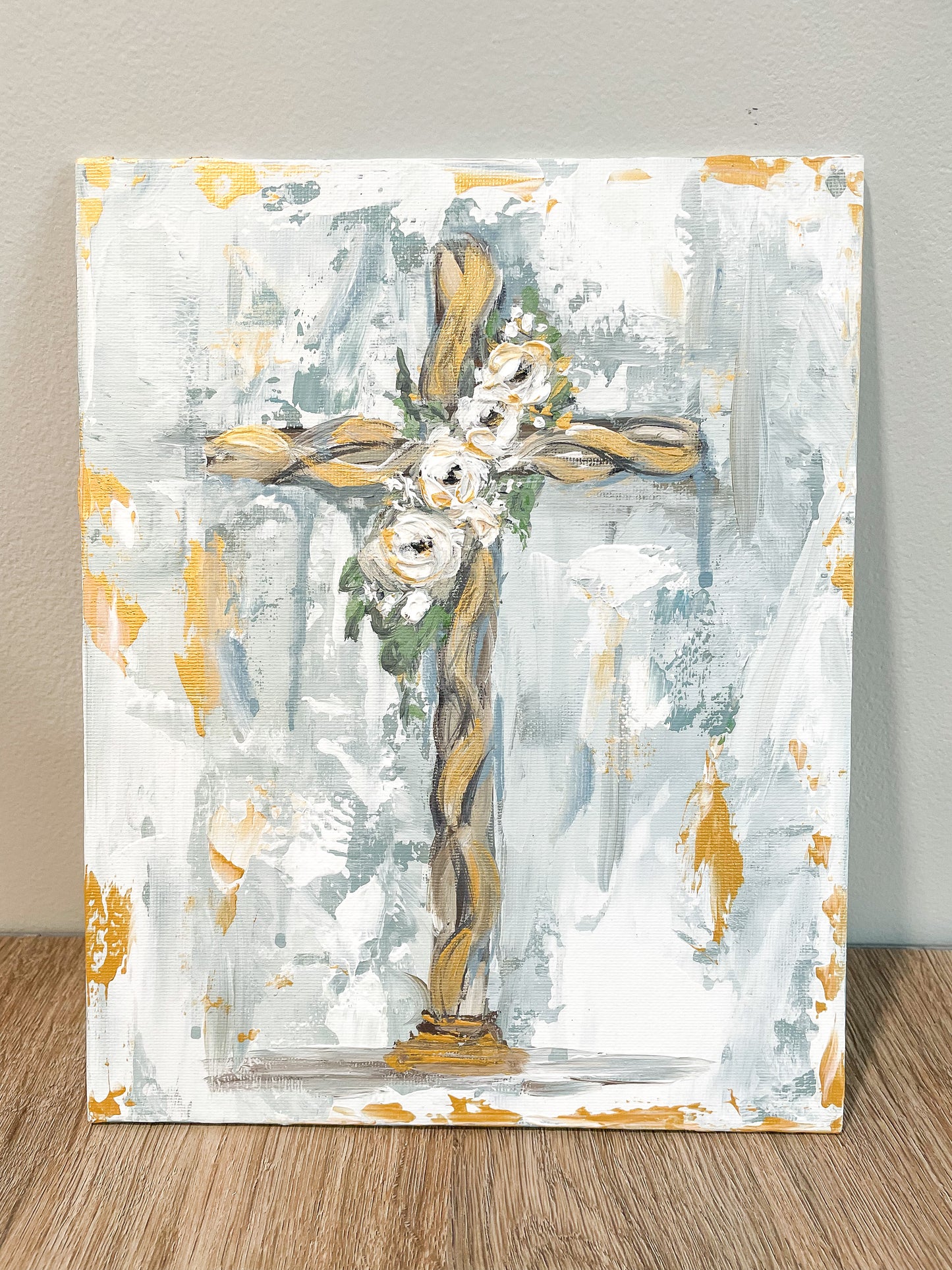 ORIGINAL "Floral Cross" 8x10 Canvas Panel RTS