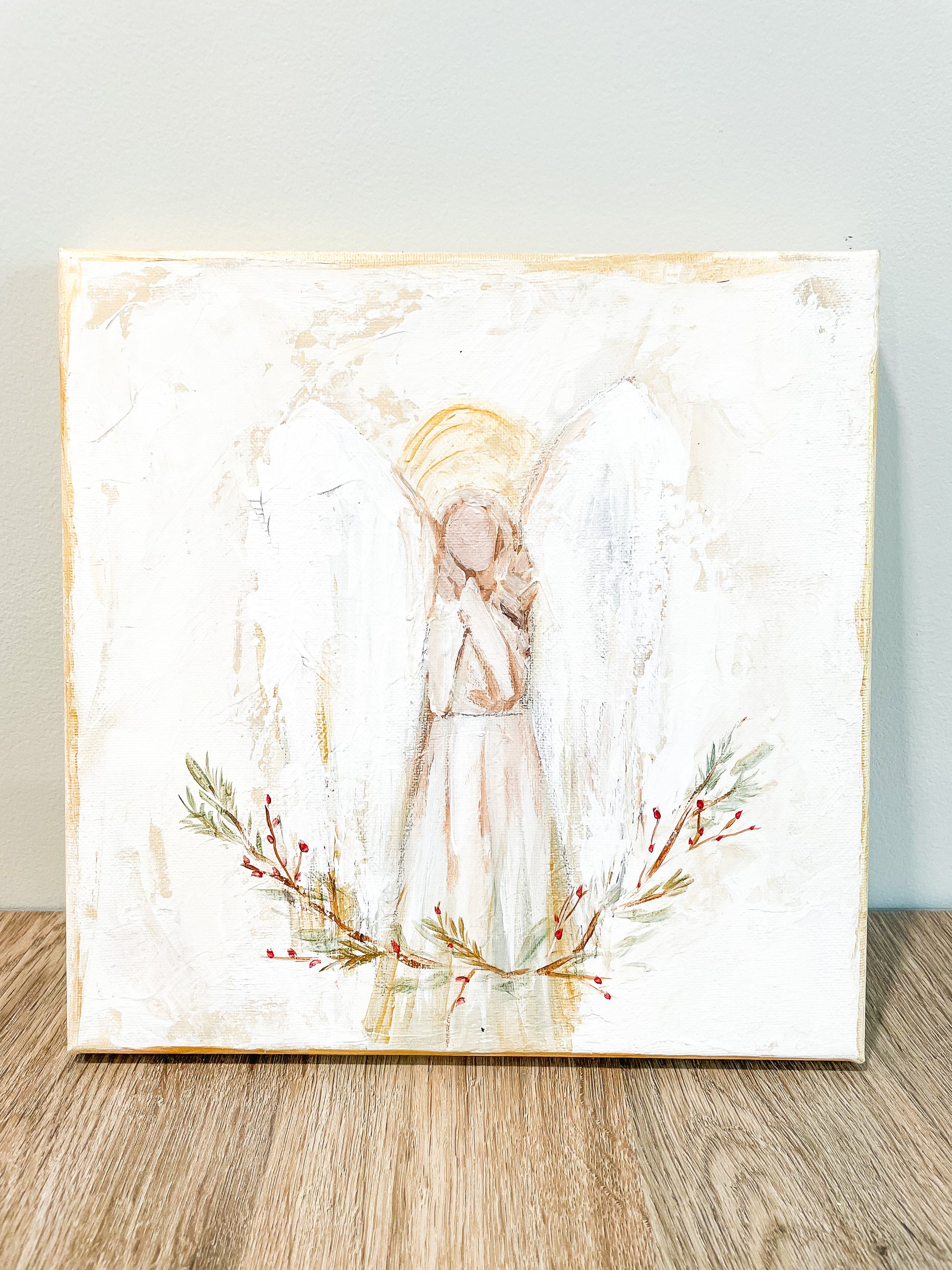 ORIGINAL Christmas Angel 10x10 Canvas Panel RTS – Mackenzie Kissell Art