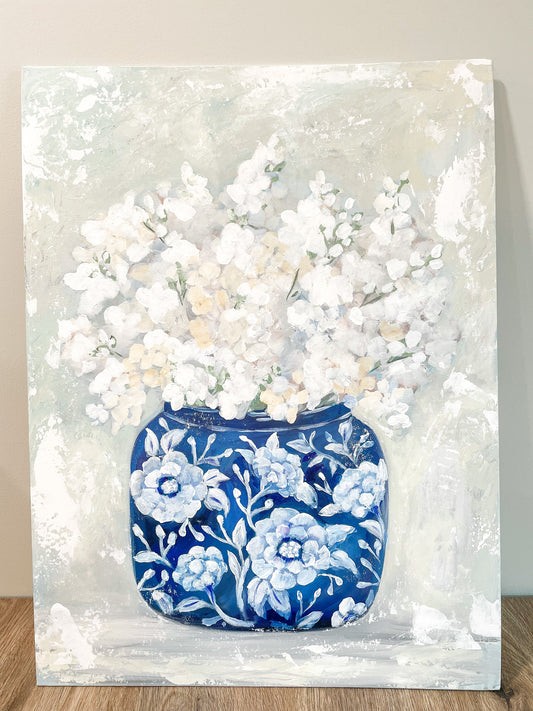 ORIGINAL "Pretty Petals in Blue" 18x24 Canvas Panel RTS