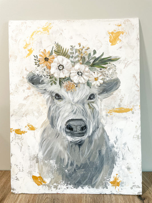 ORIGINAL "Sweet Sunshine Cow" 18x24 Canvas Panel RTS