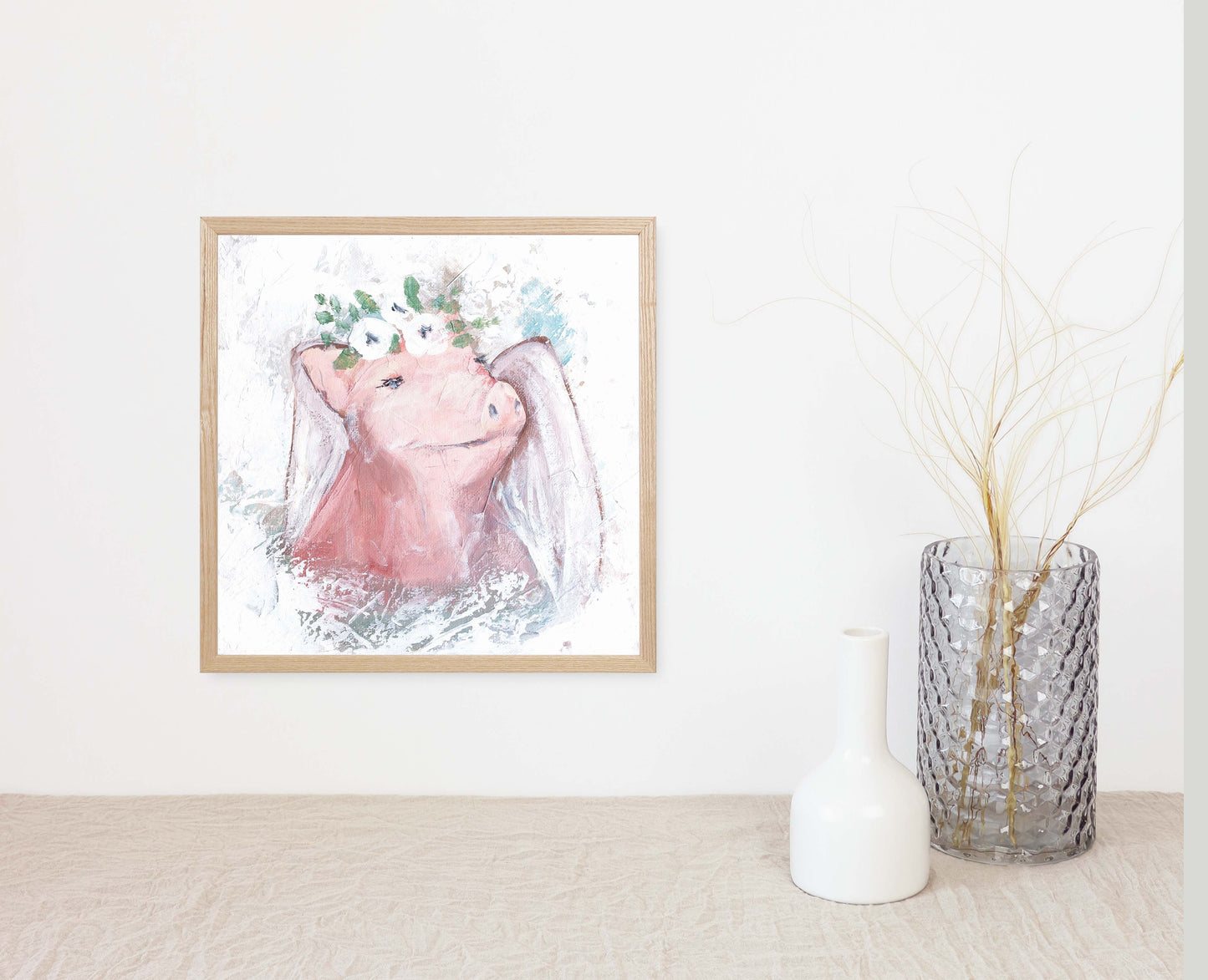 'Pigs Fly' Floral Animal Paper Print